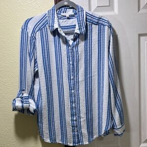 Striped Blue & White Long-Sleeve Button Shirt
